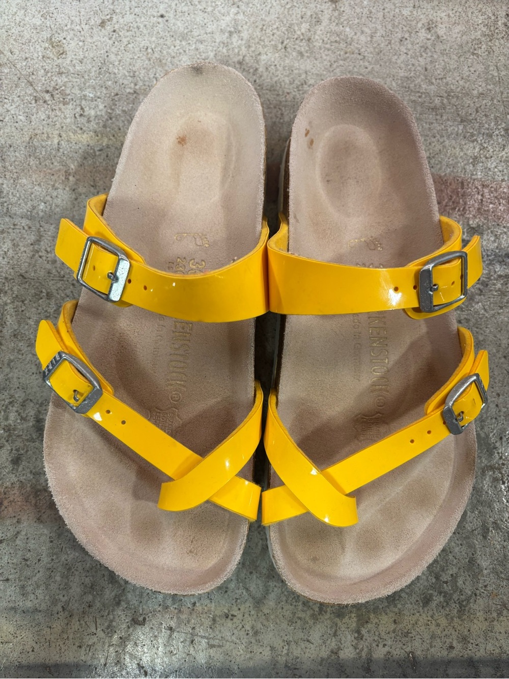 Birkenstock women’s Yellow Patent Double-Strap Sandals